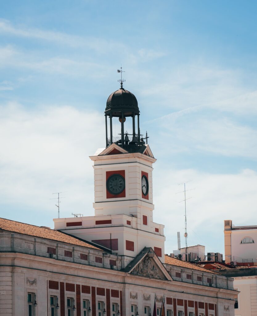 Madrid in one day sightseeing itinerary beginning in the historic centre near Puerta del Sol.