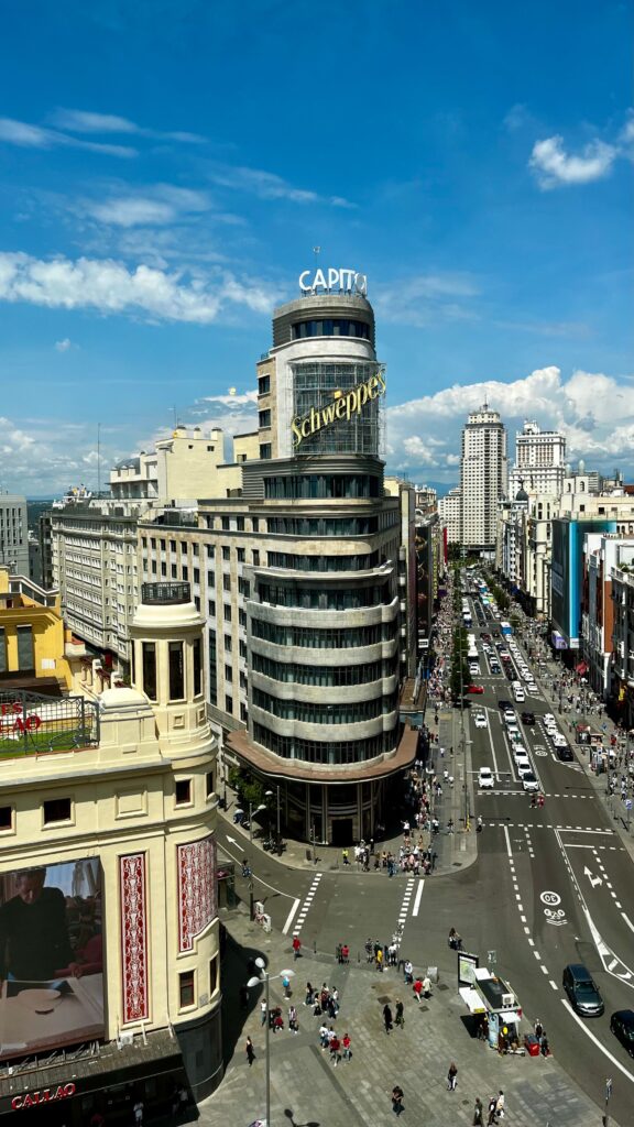 Things to do in Madrid, beautiful architecture and city streets along Gran Vía.